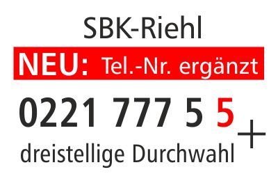 Hinweisschild zu neuen SBK-Telefonnummer für Riehl Hinweisschild zu neuen SBK-Telefonnummer für Riehl